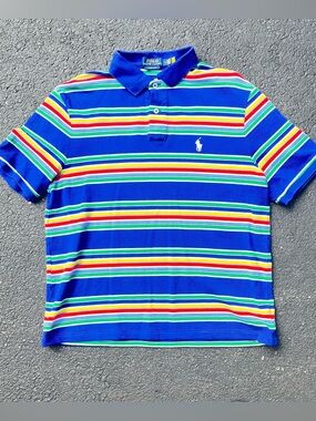 Polo Ralph Lauren Men's Classic-Fit Blue Striped Mesh Cotton Polo Shirt Size M